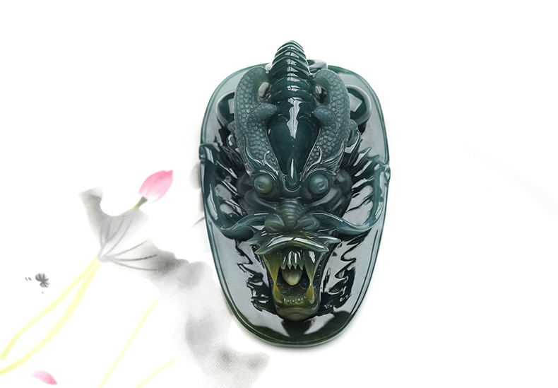 果敢翡翠，藍(lán)水翡翠龍牌玉器