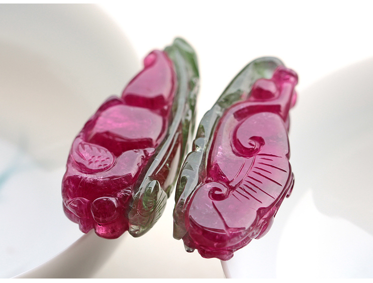 西瓜碧璽吊墜，雕刻如意貔貅項(xiàng)墜一對(duì)