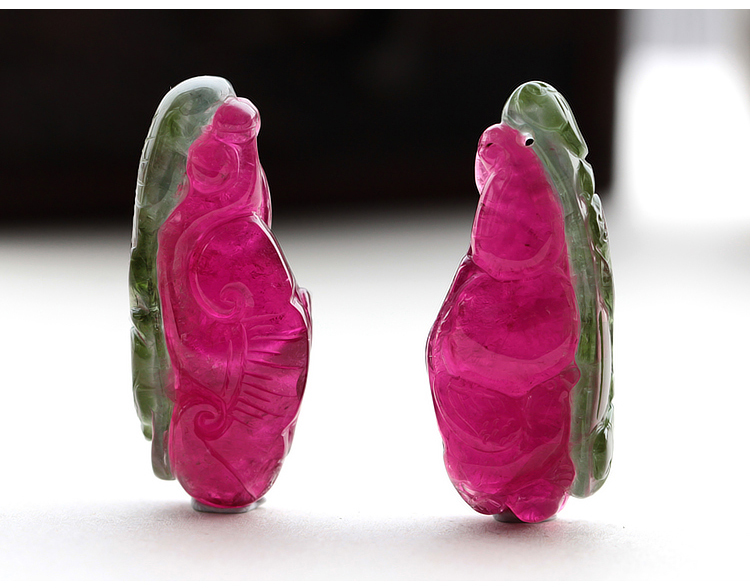 西瓜碧璽吊墜，雕刻如意貔貅項(xiàng)墜一對(duì)