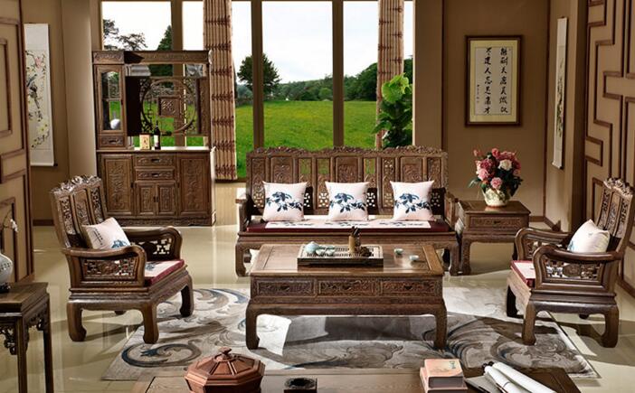 紅木實(shí)木家具，雞翅木山水萬(wàn)字沙發(fā)