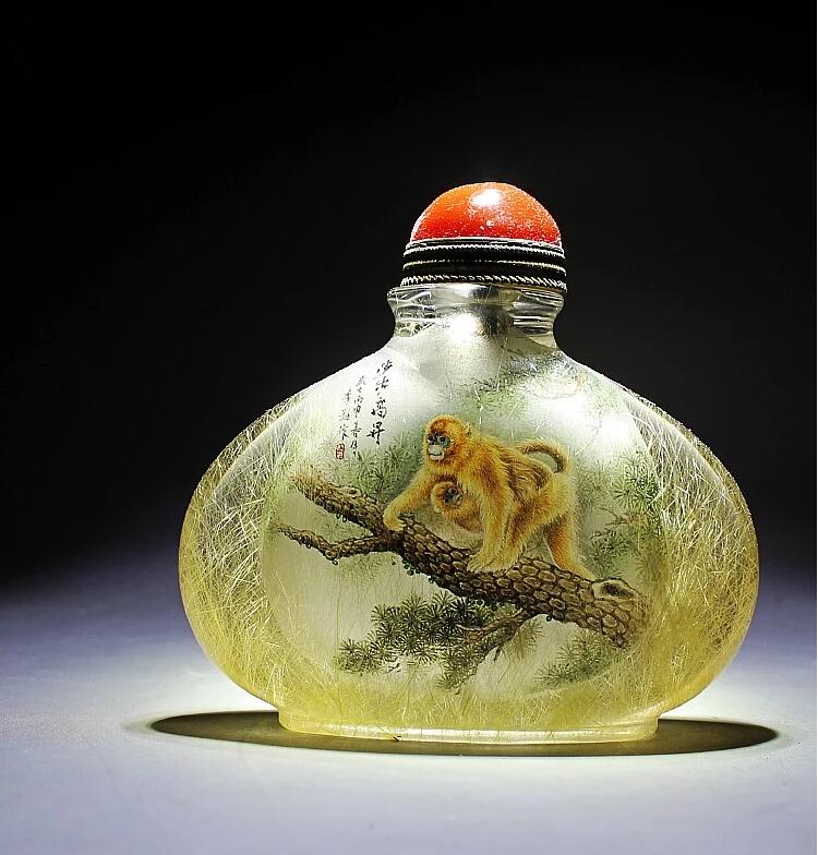 稀有金發(fā)晶內(nèi)畫(huà)鼻煙壺