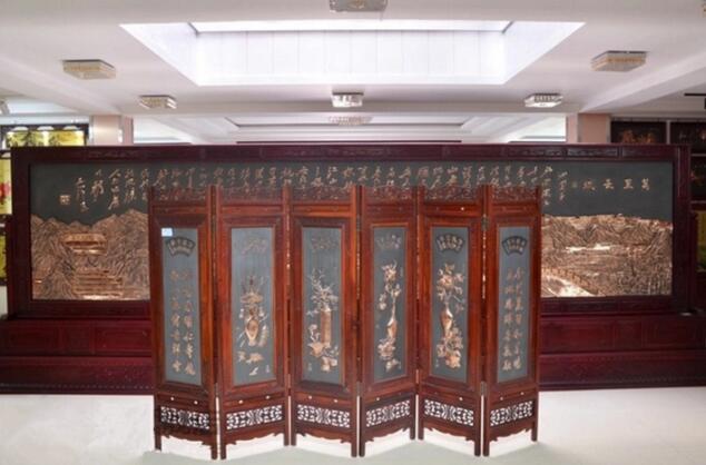 迎客松大廳實木擺件高檔屏風(fēng)