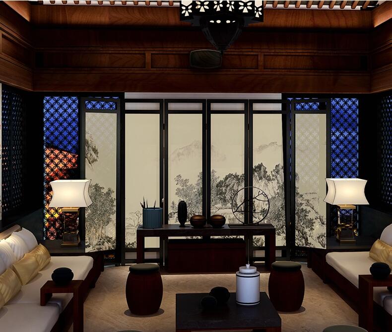 中式屏風(fēng)實木半透山水折屏