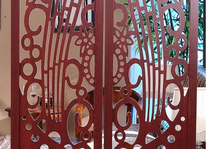 客廳中式復古實木雕花玄關屏風