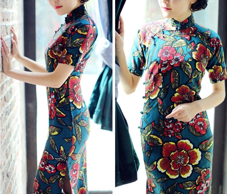 匠心啟航閱讀圖蘭朵四分連袖全盤扣旗袍