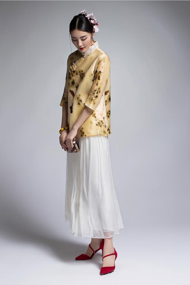 匠心啟航閱讀復(fù)古真絲歐根緞印花改良唐裝