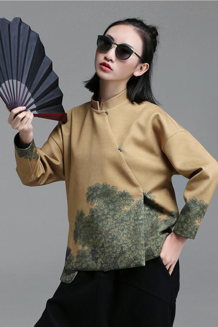 匠心啟航閱讀立領(lǐng)斜襟落肩袖不對(duì)稱中式改良唐裝