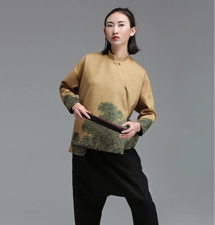 匠心啟航閱讀立領(lǐng)斜襟落肩袖不對(duì)稱中式改良唐裝