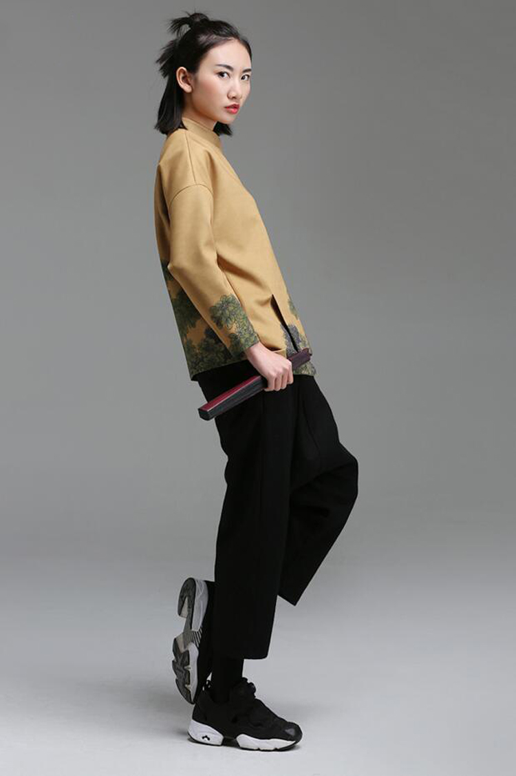 匠心啟航閱讀立領(lǐng)斜襟落肩袖不對(duì)稱中式改良唐裝