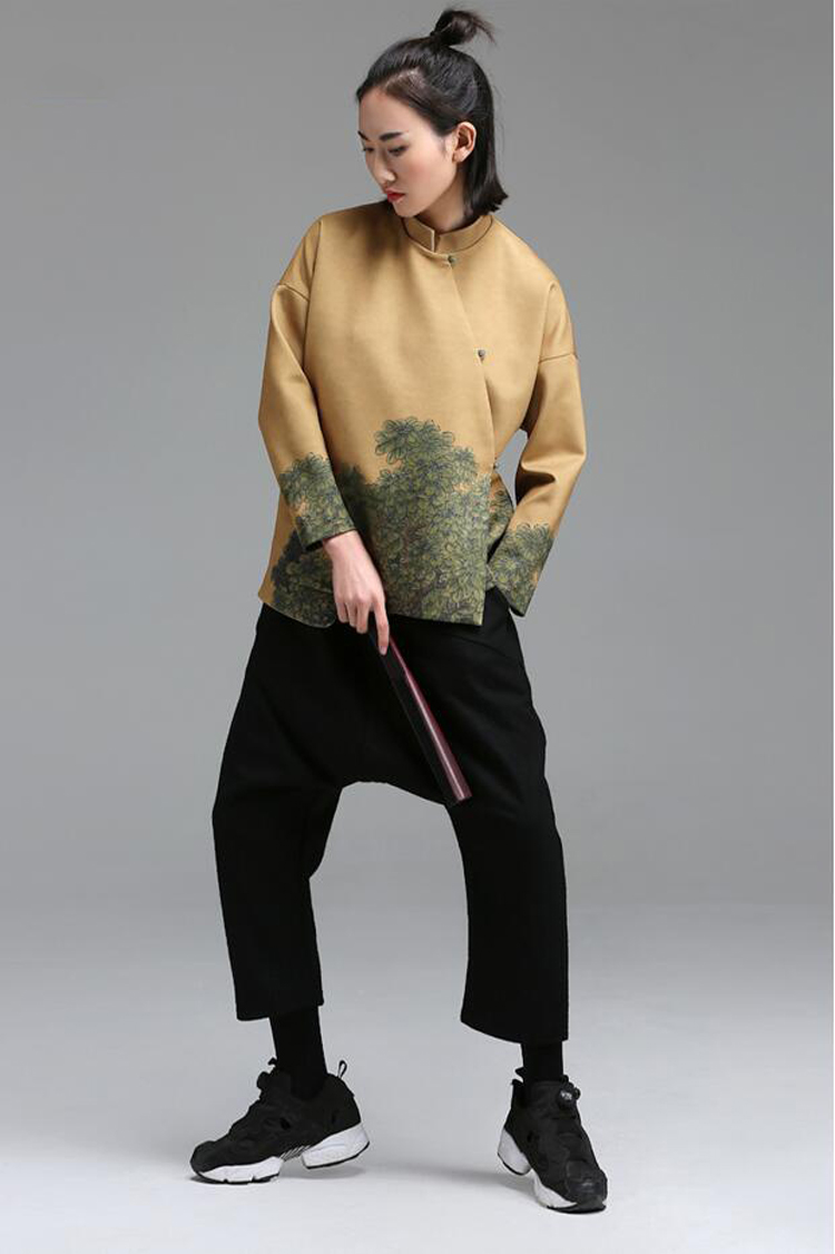 匠心啟航閱讀立領(lǐng)斜襟落肩袖不對(duì)稱中式改良唐裝