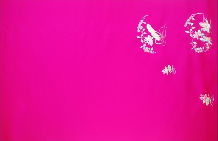 玫紅鴛鴦真絲提花布