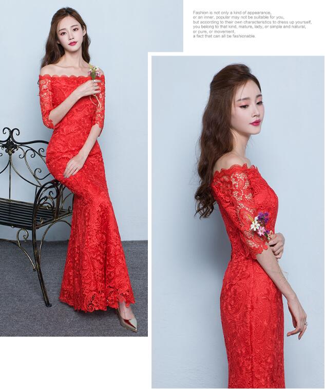 夏季性感魚(yú)尾長(zhǎng)款紅色結(jié)婚中式禮服