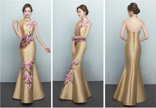 蕾絲繡花古典旗袍中式禮服