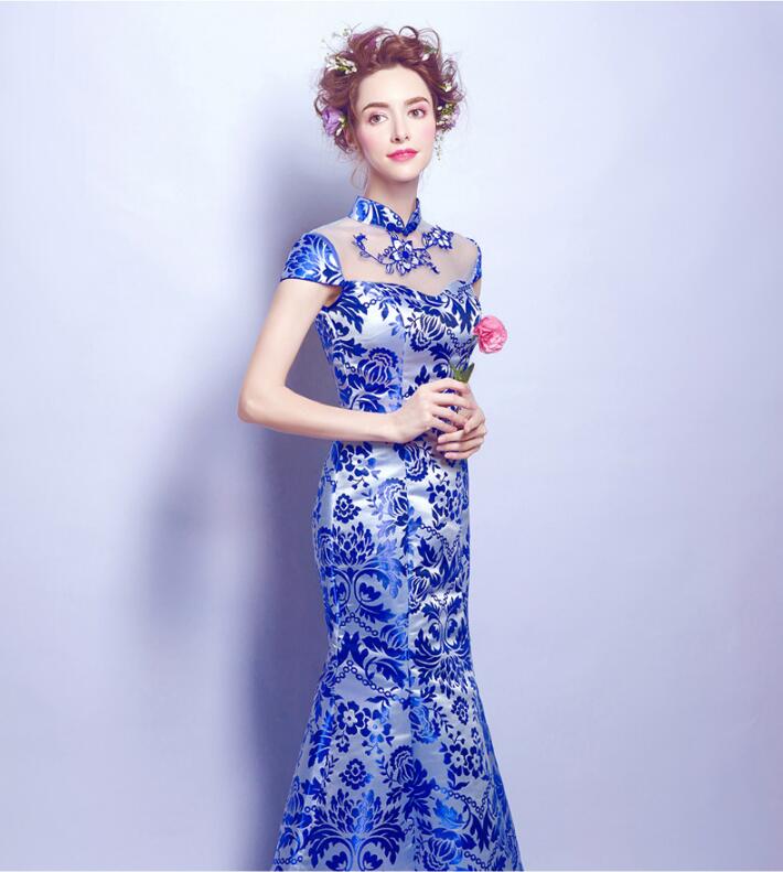 匠心啟航閱讀青花瓷魚尾旗袍中式禮服