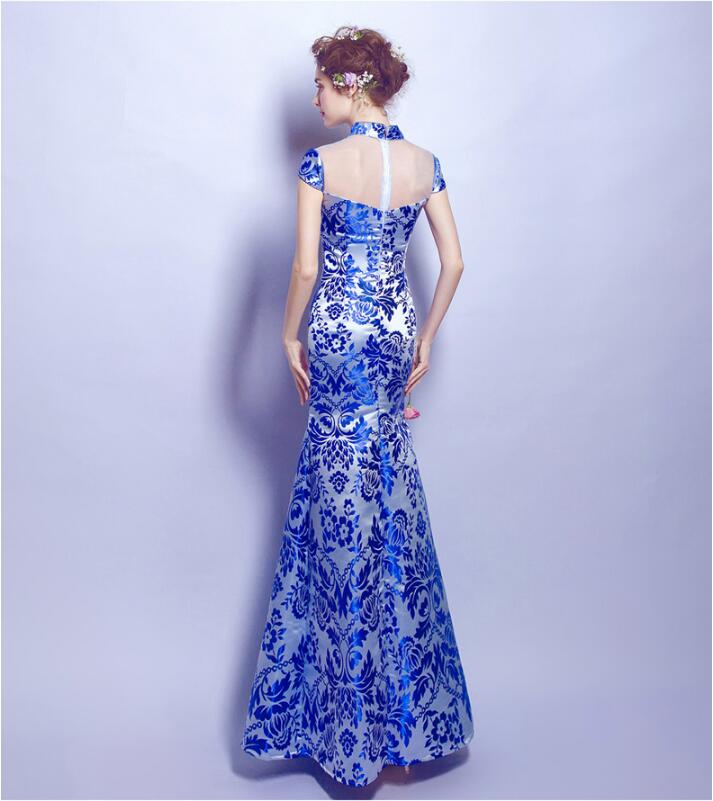 匠心啟航閱讀青花瓷魚尾旗袍中式禮服