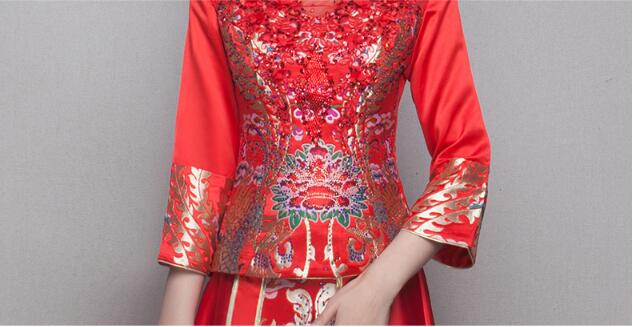 中式立領(lǐng)盤(pán)扣中國(guó)紅錦緞中式禮服