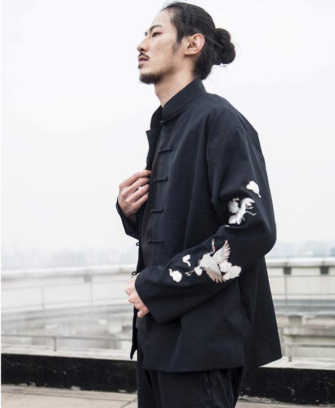 民族復(fù)古匠心啟航閱讀仙鶴祥云繡花盤扣唐裝