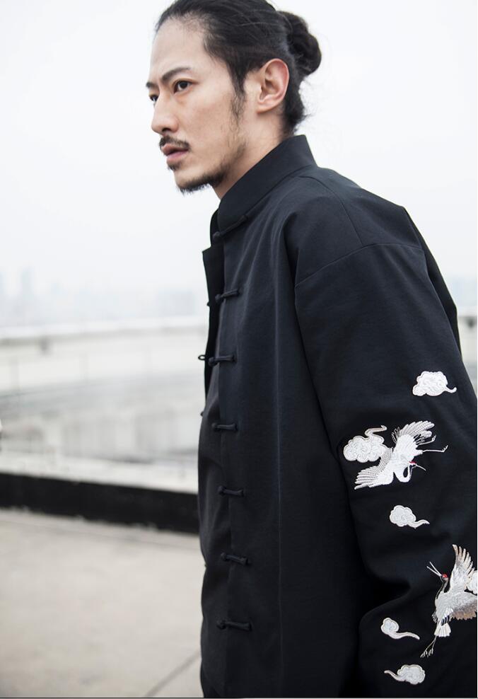 民族復(fù)古匠心啟航閱讀仙鶴祥云繡花盤扣唐裝