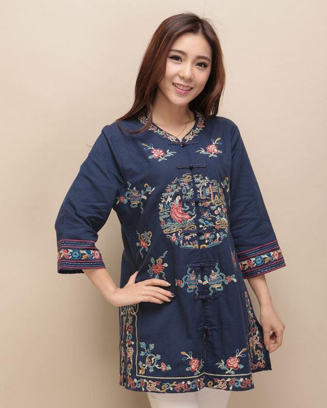 匠心啟航閱讀棉麻刺繡女士唐裝