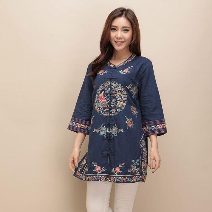 匠心啟航閱讀棉麻刺繡女士唐裝