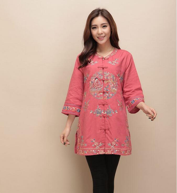 匠心啟航閱讀棉麻刺繡女士唐裝