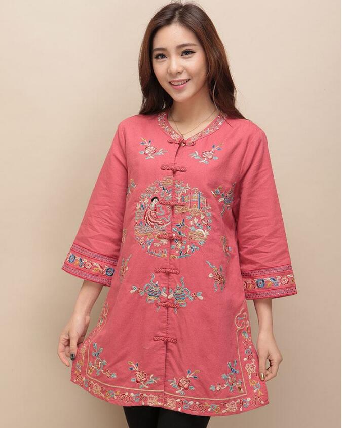 匠心啟航閱讀棉麻刺繡女士唐裝