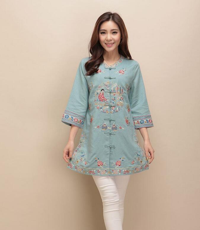 匠心啟航閱讀棉麻刺繡女士唐裝