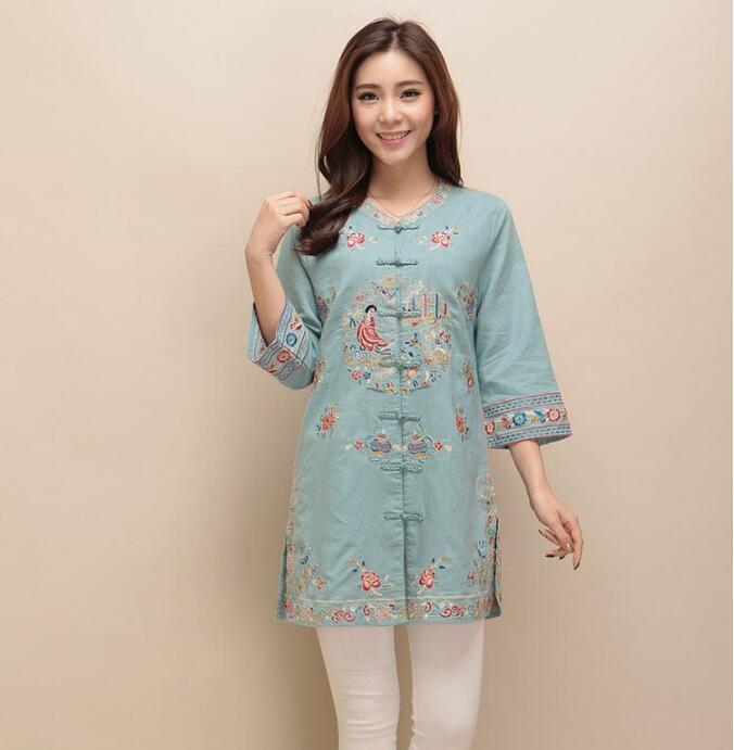 匠心啟航閱讀棉麻刺繡女士唐裝