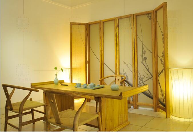 中式手繪麻布花鳥(niǎo)屏風(fēng)圖片