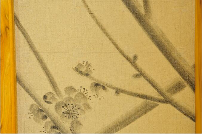 中式手繪麻布花鳥(niǎo)屏風(fēng)圖片