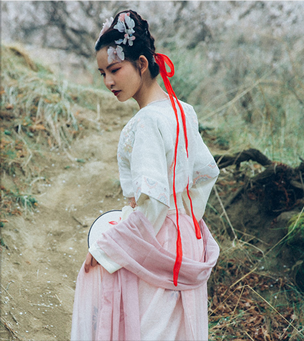 袒領漢服繡花齊腰襦裙