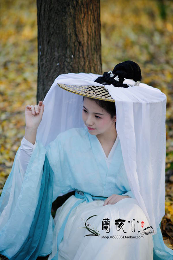 淺藍(lán)牡丹廣袖襦裙對襟淺交領(lǐng)齊腰襦裙