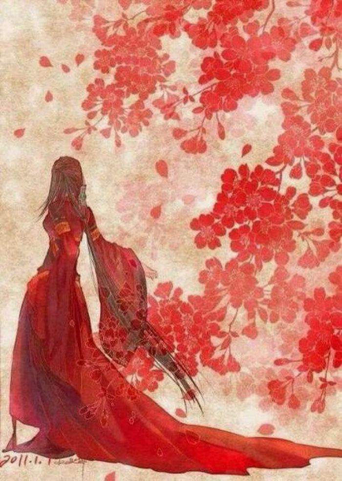 古風(fēng)圖片，紅衣女子的背影古風(fēng)大圖