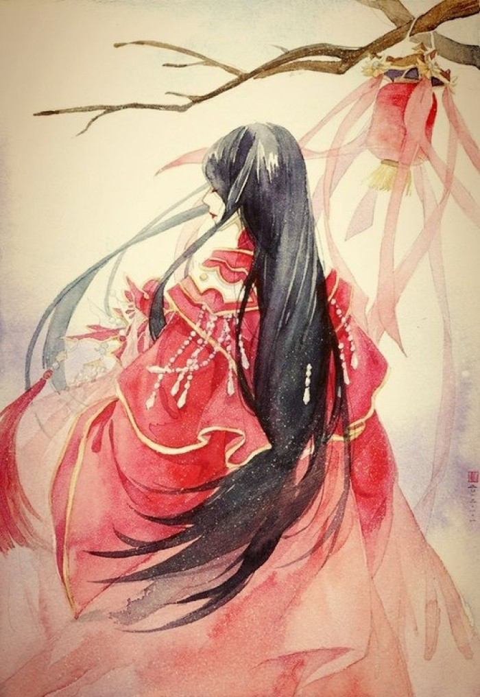 古風(fēng)圖片，紅衣女子的背影古風(fēng)大圖