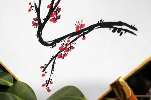 漢文化漢服周邊配飾國畫梅花絹面團扇