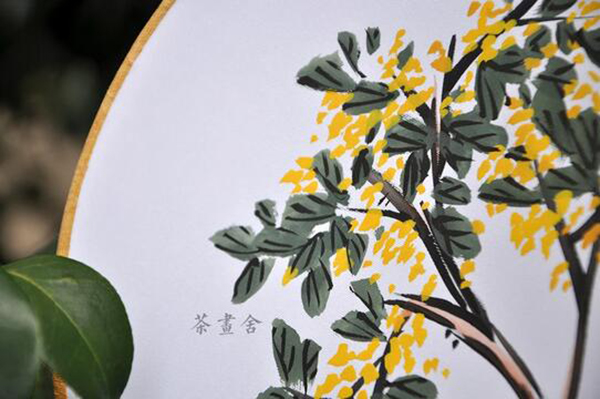 漢文化漢服配飾國畫桂花絹面團(tuán)扇