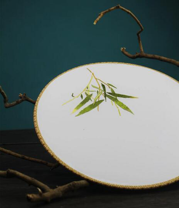 古典工藝宮扇刺繡竹枝雙面團扇