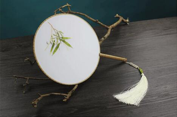 古典工藝宮扇刺繡竹枝雙面團扇