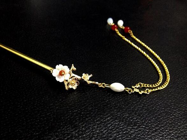 銅鍍金樹枝貝殼花古典匠心啟航閱讀流蘇簡約簪