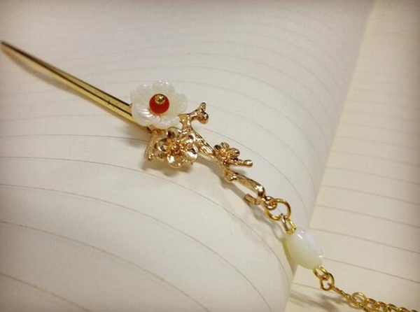 銅鍍金樹枝貝殼花古典匠心啟航閱讀流蘇簡約簪