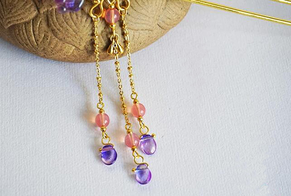 中國古風頭飾琉璃流蘇步搖黃銅發(fā)簪子