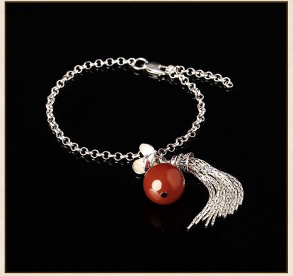 精致銀流蘇手鏈，別致瑪瑙手飾飾品