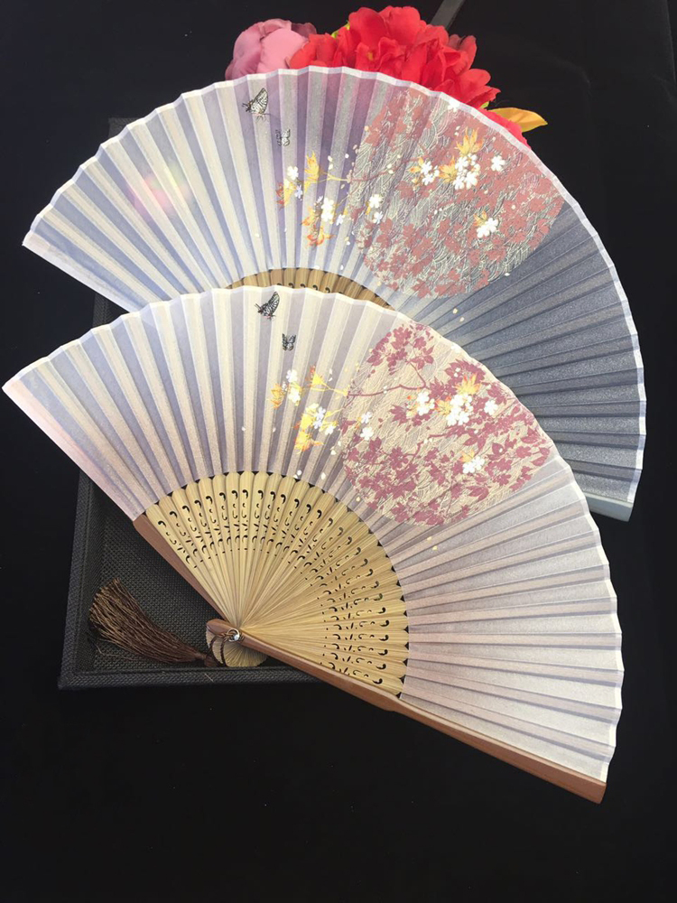 古典匠心啟航閱讀烤漆邊真絲櫻花竹折扇
