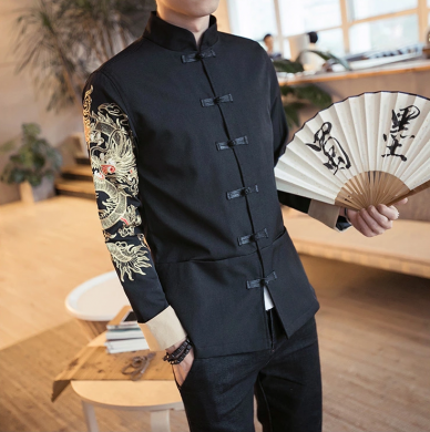 匠心啟航閱讀金龍刺繡復(fù)古盤扣唐裝外套