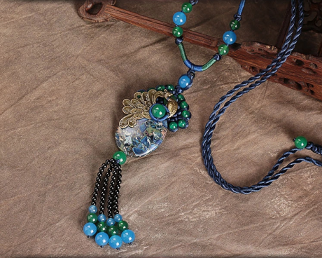 孔雀藍(lán)瑪瑙石頭吊墜毛衣鏈項(xiàng)鏈?zhǔn)罪? / data-T31H=