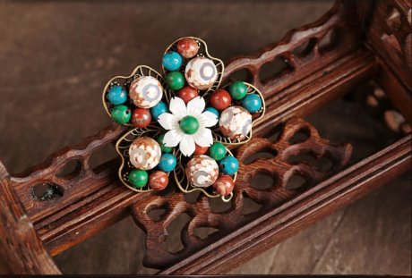 五瓣花朵古典小清新胸針，復(fù)古風(fēng)胸花飾品