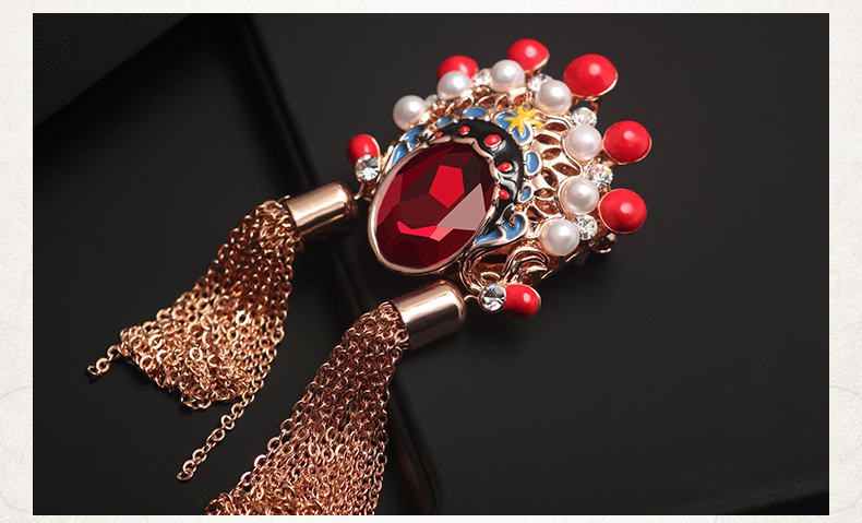 匠心啟航閱讀刀馬旦流蘇紅水晶百搭個性民族風胸針