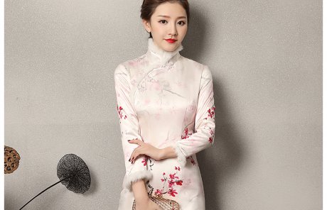 素雅紅雪水墨旗袍，復古梅花旗袍裙