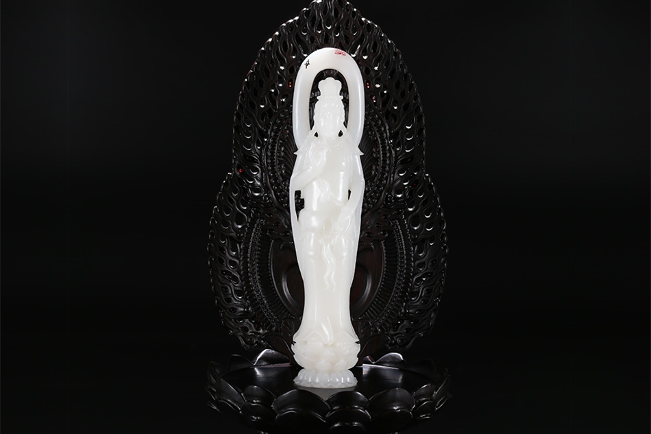 羊脂白玉觀音擺件，順心如意護(hù)佑平安
