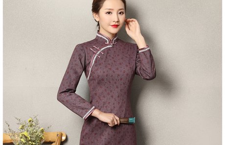 灰紫色雅玉旗袍，復(fù)古暗紅色小花旗袍裙